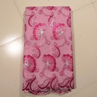 Ткань с камнями, розовое Foshi шнурка платья партии швейцарская